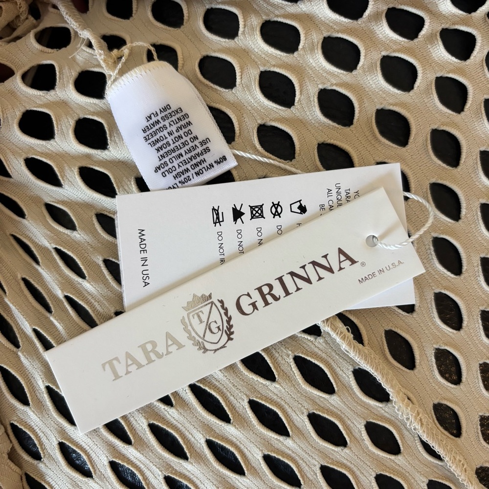 NEW Tara Grinna  Beige Crochet Halter Swim Coverup Dress - Picture 5 of 5